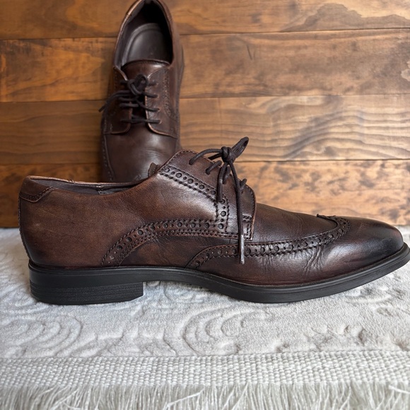 Ecco Men's Melbourne Wing Tip Oxford Shoes Sz 8 Cocoa Brown Office Comfort EUC - Picture 5 of 13